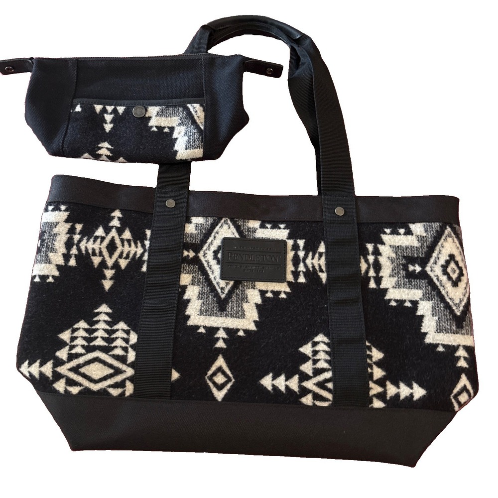 PENDLETON Zip Tote Rock Point Black Bag Aztec Southwest Wool Exterior/small Bag